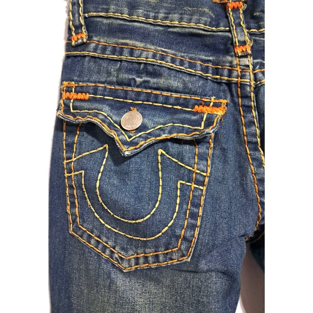 True Religion Billy Super T Jeans Mens 34 READ World Tour Patch Orange Yellow St